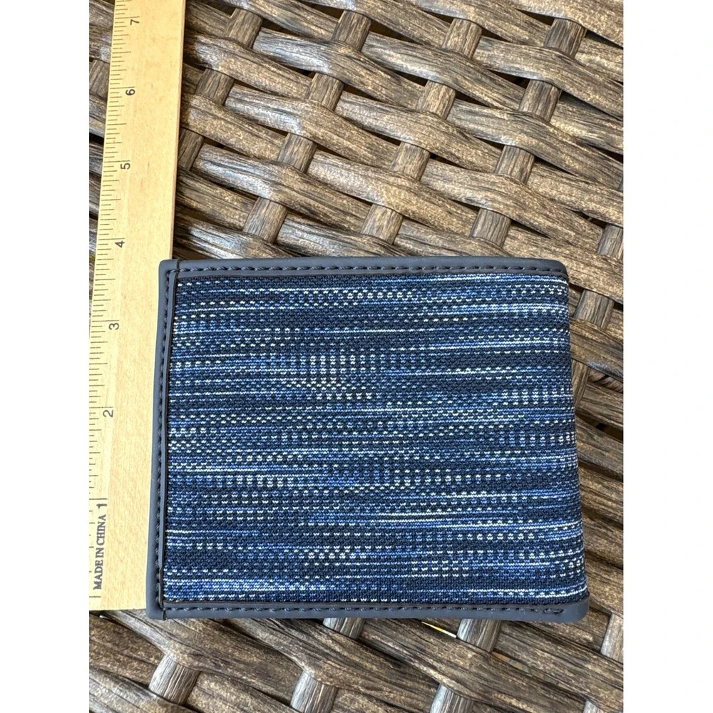 Levis Mens Bifold Wallet Blue Space Dye Textile ID Window Slim Card Holder
